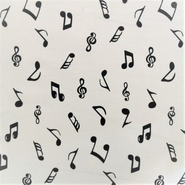 100% Cotton - Black on Ivory Musical Notes